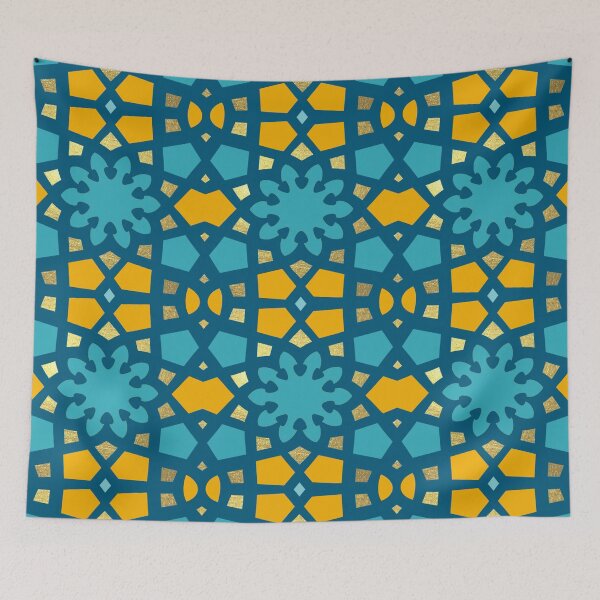 Item preview, Teal, citrus and gold, geometric Arabic pattern inspired by the Grand Mosque at KAUST designed and sold by CreatEVEdesign.