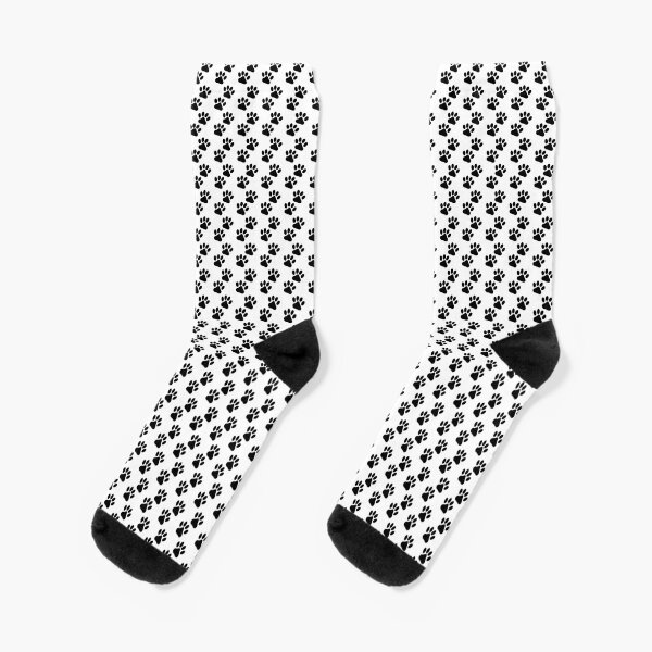 Dog Paws in socks and other products white with black paws Socks