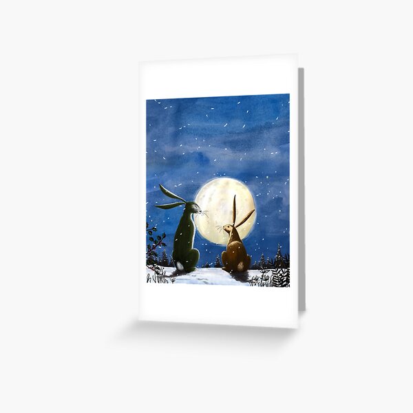 Hares and Moon Greeting Card
