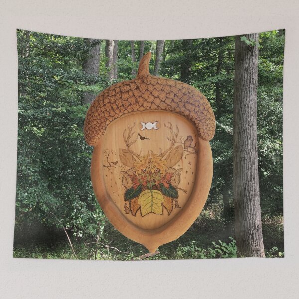Item preview, Autumn Green Man in Acorn Frame  Forest Background designed and sold by SignsOfSpirit.