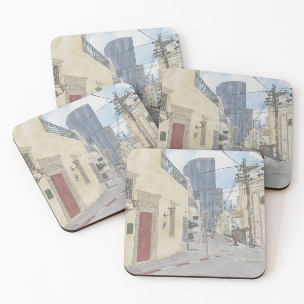 Item preview, Neve Tzedek neighbourhood in Tel Aviv - Watercolor street Illustration designed and sold by NaliniLe.