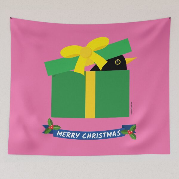 Item preview, Cute Blackbird Peeking Out Of A Gift Box - MERRY CHRISTMAS designed and sold by BirdAtWork.