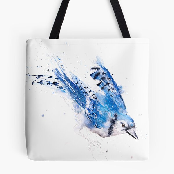 Artikelvorschau, Blue Jay-Vogel-Malerei-Vogel-Aquarell-Malerei von Syman Kaye - moderne blaue Jay-Vogel-Kunst entworfen und verkauft von Syman Kaye.