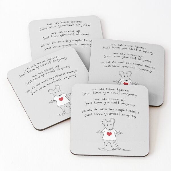 Item preview, MantraMouse® Love Yourself Anyway Cartoon on Gray Background designed and sold by Donna Martini.