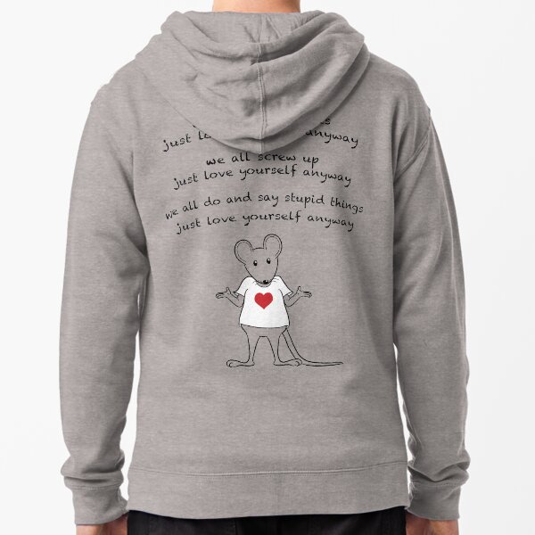 Item preview, MantraMouse® Love Yourself Anyway Cartoon on Gray Background designed and sold by Donna Martini.