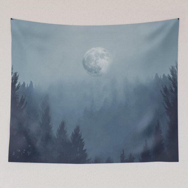 Item preview, forest, fog, mist, moon, stars, space, sky designed and sold by Collagedream.