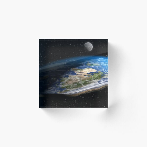 Earth is flat, Astronomy, Science, Exploration, Moon, Space, Galaxy, Solar System, Atmosphere, Satellite Acrylic Block