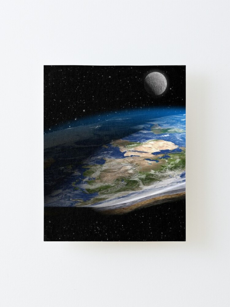 Alternate view of Earth is flat, Astronomy, Science, Exploration, Moon, Space, Galaxy, Solar System, Atmosphere, Satellite Mounted Print