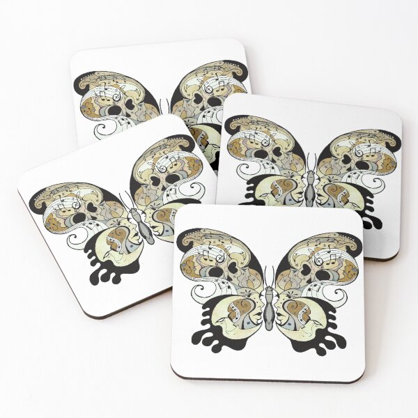 Item preview, Rock n Roll Butterfly design with faces, skulls, moons and guitars  designed and sold by JLDavidsonArt.