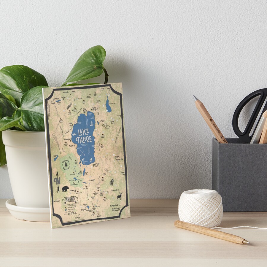 Faux Vintage Map of the Lake Tahoe Region Art Board Print