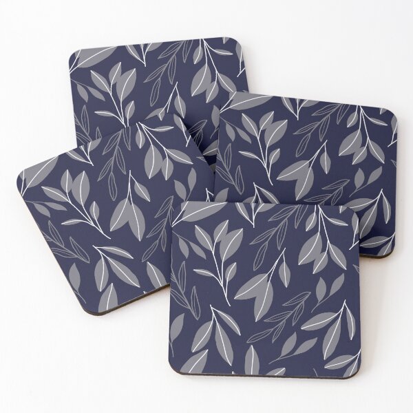 Item preview, Navy Blue Leaf Leaves Random Toss Pattern designed and sold by Kova  Rose.