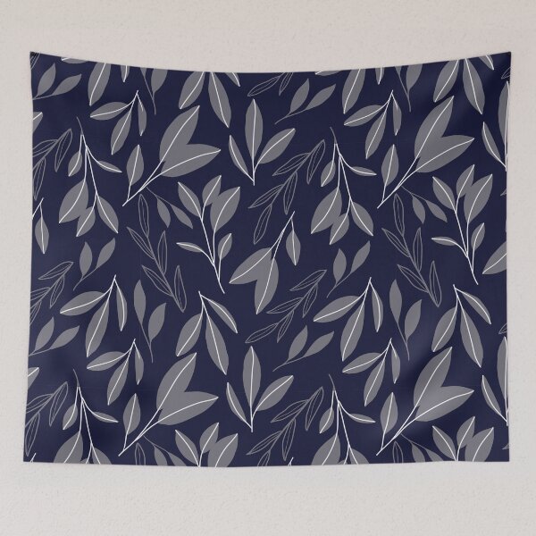 Item preview, Navy Blue Leaf Leaves Random Toss Pattern designed and sold by Kova  Rose.