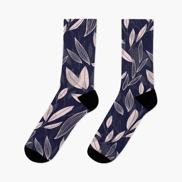 Item preview, Navy Blue Pink Leaf Leaves Random Toss Pattern designed and sold by Kova  Rose.