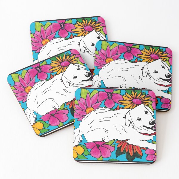 Item preview, White dog floral background designed and sold by Emily Patterson.