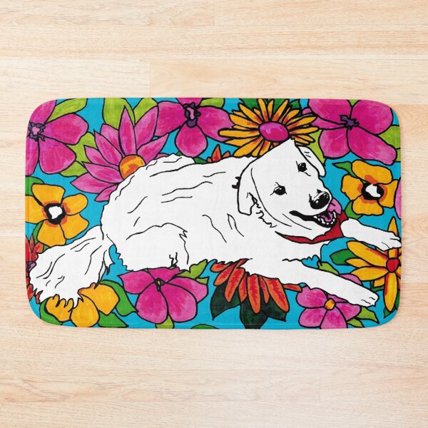 Item preview, White dog floral background designed and sold by Emily Patterson.