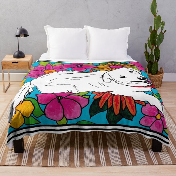 Item preview, White dog floral background designed and sold by Emily Patterson.