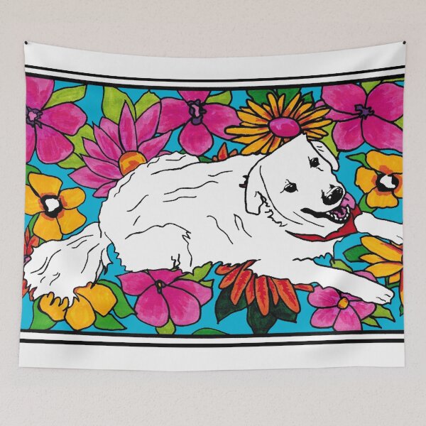 Item preview, White dog floral background designed and sold by Emily Patterson.