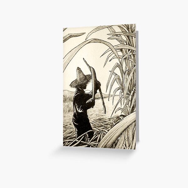 Worker Cutting Sugar Cane Pencil Hand Drawing Vintage Style Greeting Card