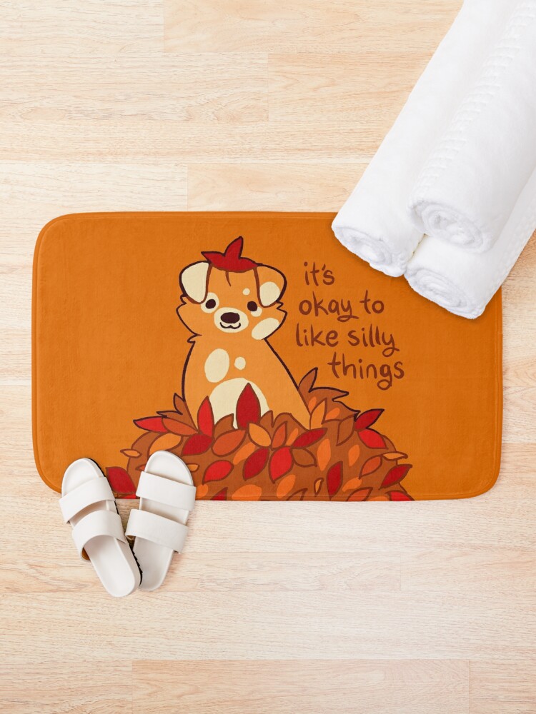 Bath Mat, "It's Okay to Like Silly Things" Fall Leaves Puppy designed and sold by thelatestkate