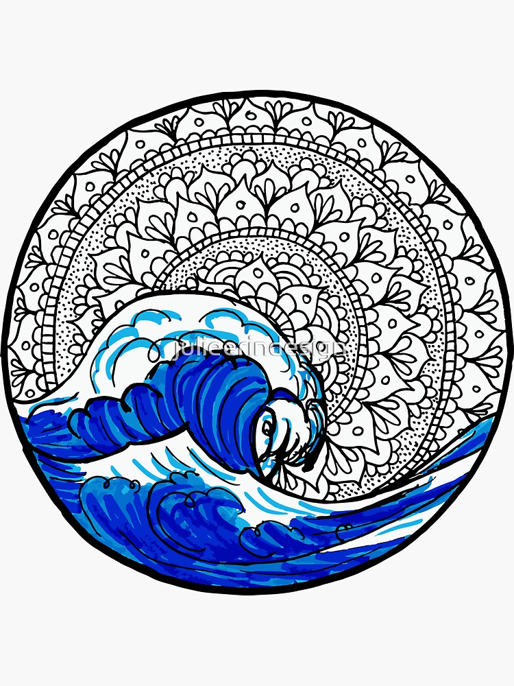 Thumbnail 3 of 3, Sticker, Ocean Wave Mandala designed and sold by julieerindesign.