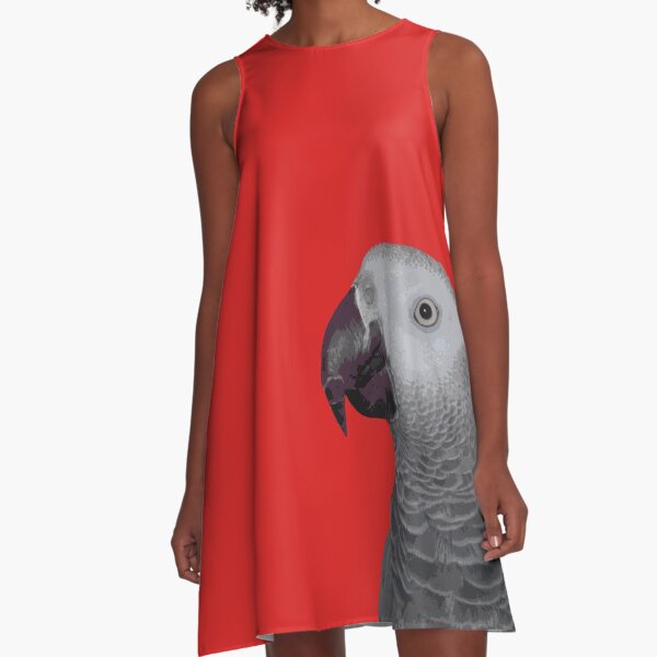 African Grey Parrot Head A-Line Dress