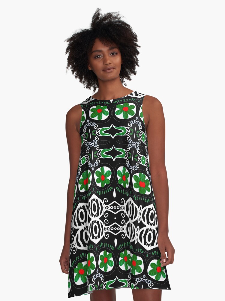 Thumbnail 1 of 4, A-Line Dress, The Green Flower designed and sold by kinkatstyle.