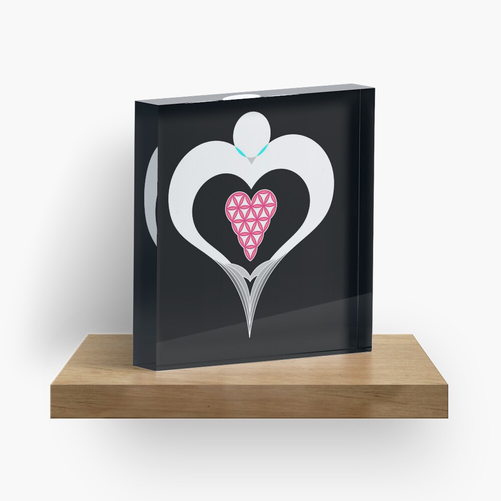 Heart Angel With The Heart Of Life, 3D-White/Red. Acrylic Block