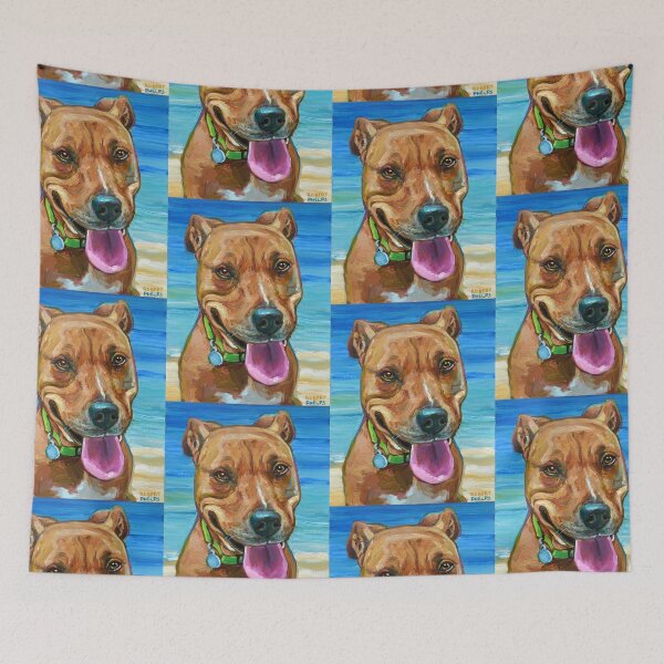 Item preview, Adorable PITBULL Mix by the beach designed and sold by RobertPhelpsArt.