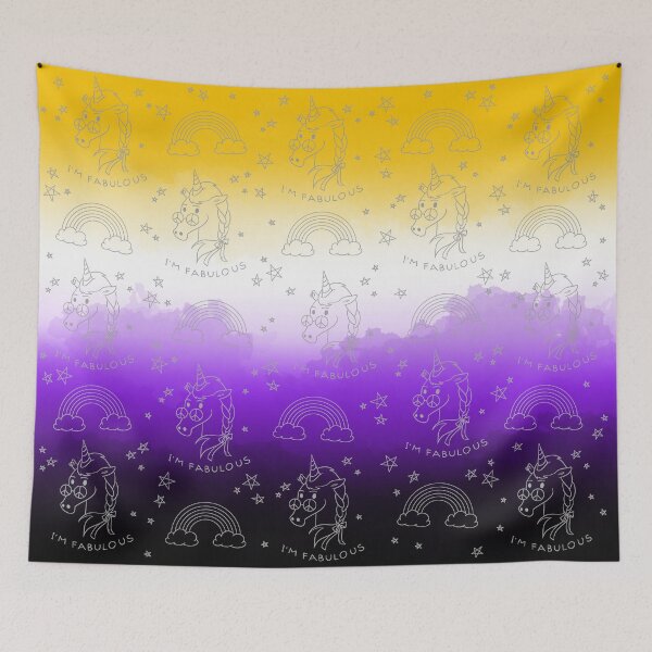 Item preview, I’m fabulous! Non binary pride unicorns pattern flag - watercolor  designed and sold by Chiara Filincieri.