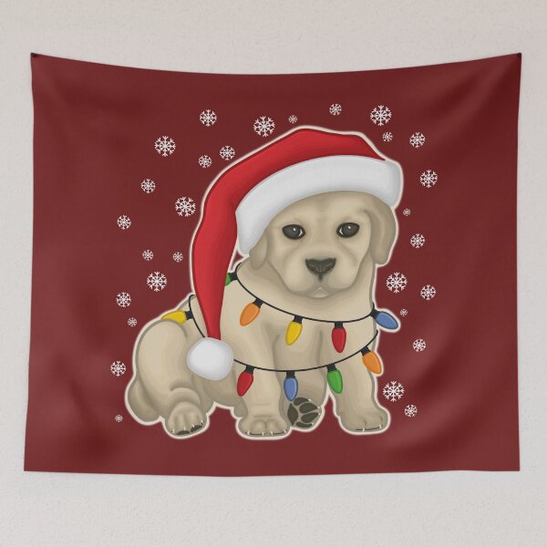Item preview, Santa Paws - Labrador puppy in a hat tangled in christmas lights designed and sold by AlmightyClaire.