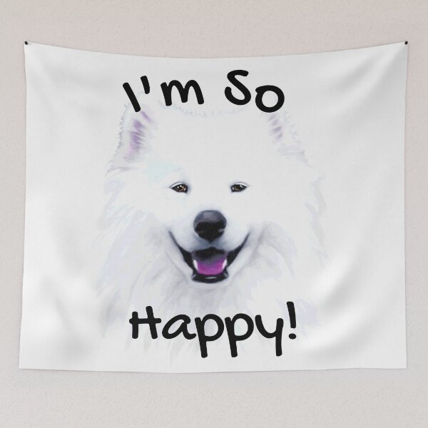 Item preview, "I'm So Happy!" Smiling White Samoyed Dog Face Painting designed and sold by RetroSkullArt.