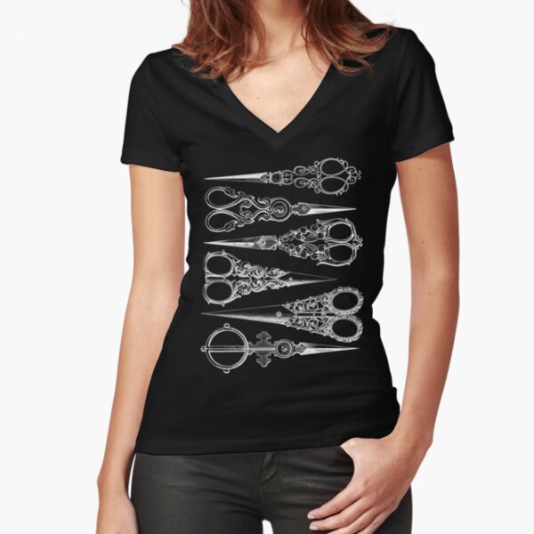 Vintage pair of scissors haircut. Fitted V-Neck T-Shirt