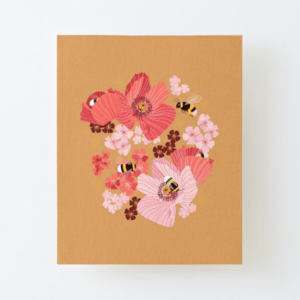 Bumblebees and pollen (with stickers) Canvas Mounted Print