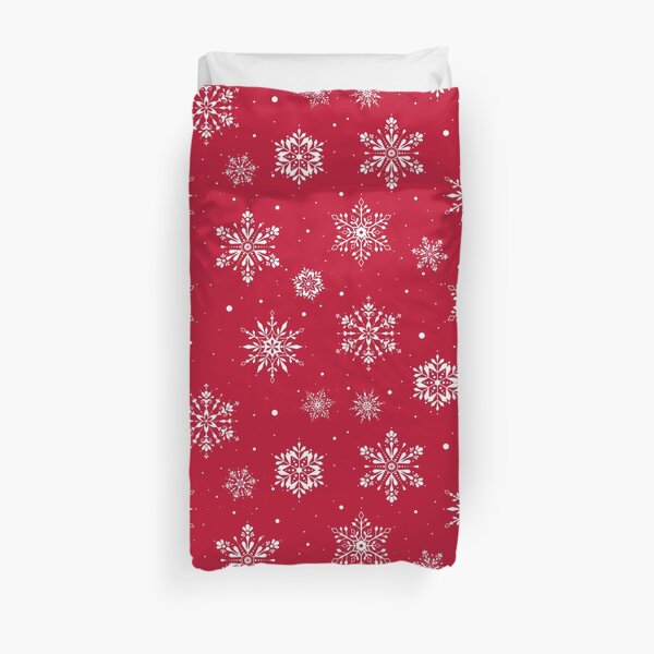 Christmas Folk Snowflakes V2 Red Duvet Cover