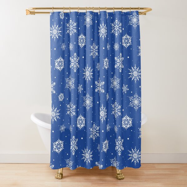 Christmas Folk Snowflakes2 Blue Shower Curtain