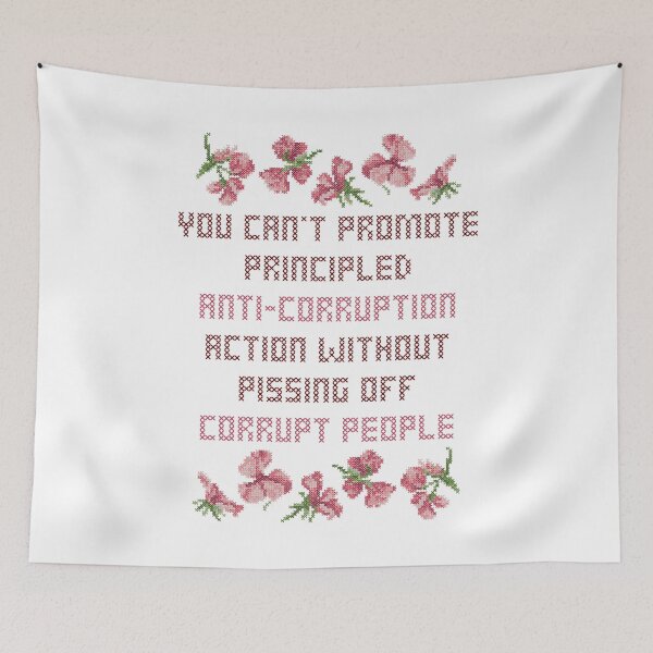 Item preview, You Can't Promote Principled Anti-Corruption Action Without Pissing Off Corrupt People Cross Stitch designed and sold by magentasponge.