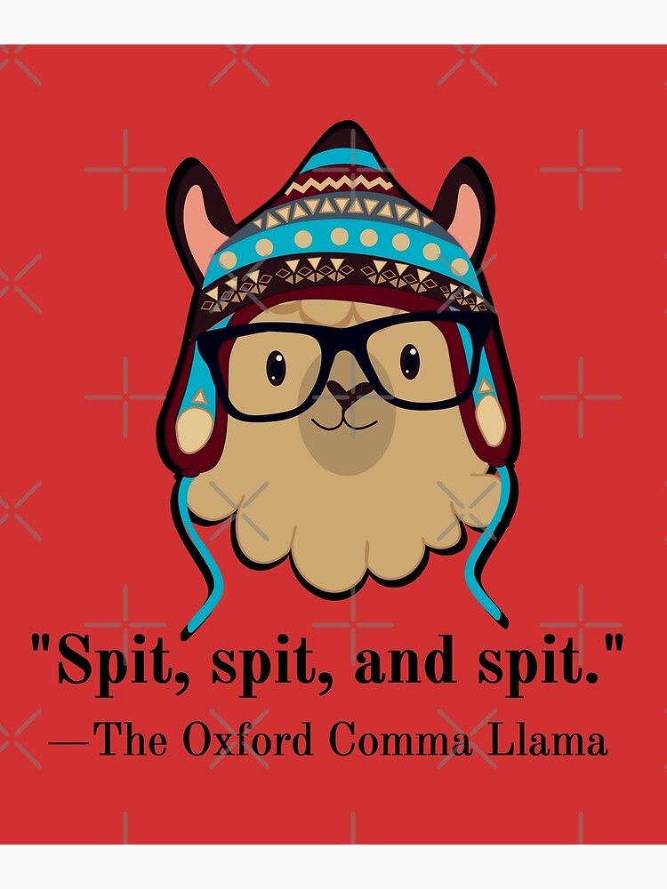 Oxford Comma Llama Grammar Nerd Tee Shirt Black Text