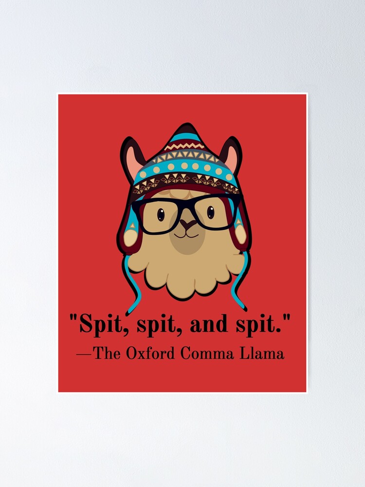 Oxford Comma Llama Grammar Nerd Tee Shirt Black Text