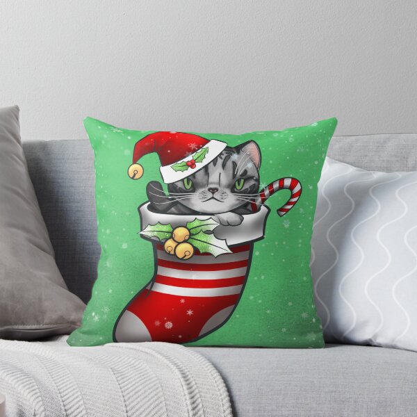 Item preview, Vanilla the silver tabby cat in a stocking for Christmas designed and sold by SamInJapan.