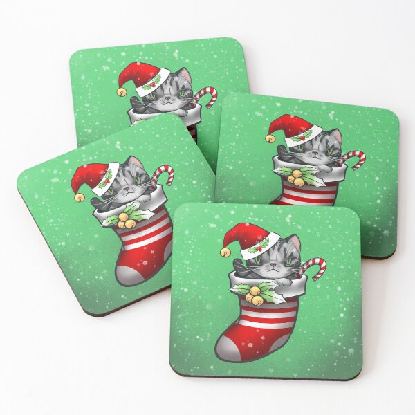 Item preview, Vanilla the silver tabby cat in a stocking for Christmas designed and sold by SamInJapan.