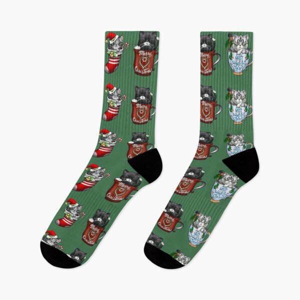 Item preview, Vanilla the silver tabby cat in a stocking for Christmas designed and sold by SamInJapan.