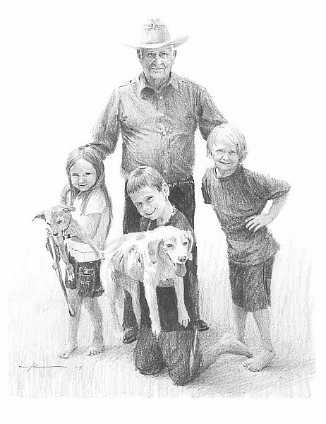 "Grandfather, Grandchildren, & Dogs Drawing" By Mike Theuer | Redbubble