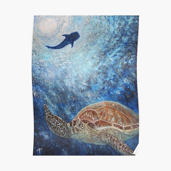 Green Sea Turtle and Whale Shark Poster
