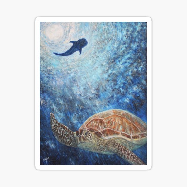 Green Sea Turtle and Whale Shark Sticker
