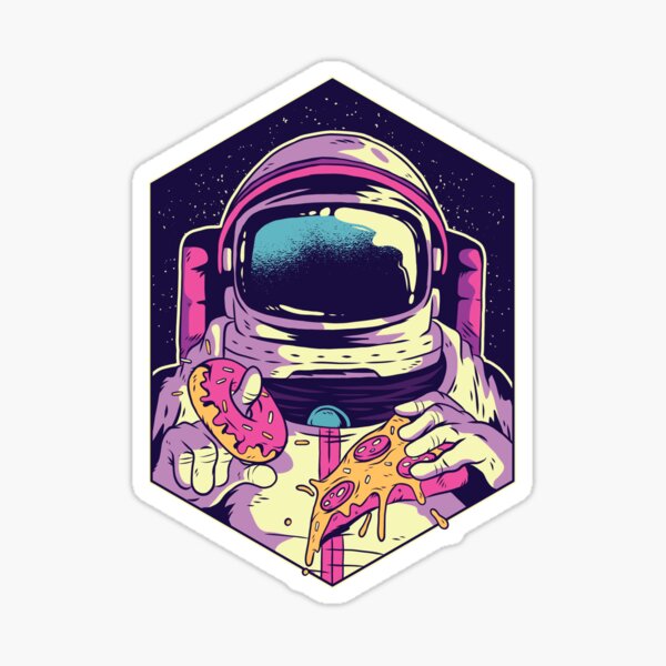 Astronaut eating donut and pizza Sticker