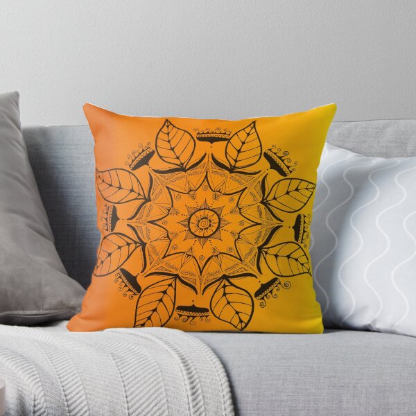very beautiful hand painted mandala, orange Throw Pillow