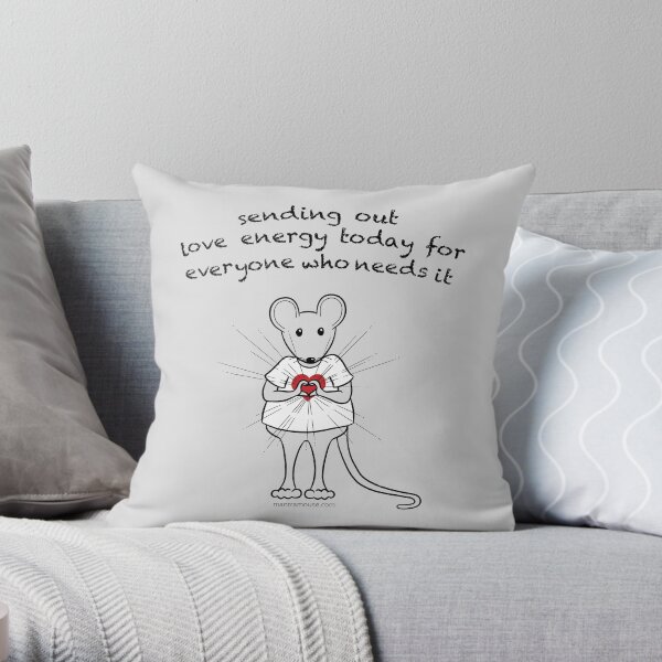 MantraMouse® Sending Out Love Cartoon on Gray Background Throw Pillow