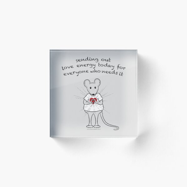 MantraMouse® Sending Out Love Cartoon on Gray Background Acrylic Block