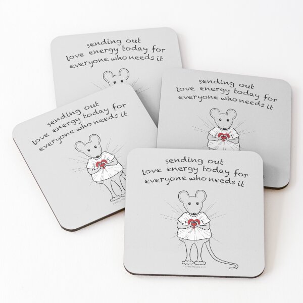 MantraMouse® Sending Out Love Cartoon on Gray Background Coasters (Set of 4)