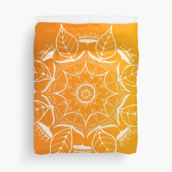 enchanting mandala, hand painted in white Duvet Cover